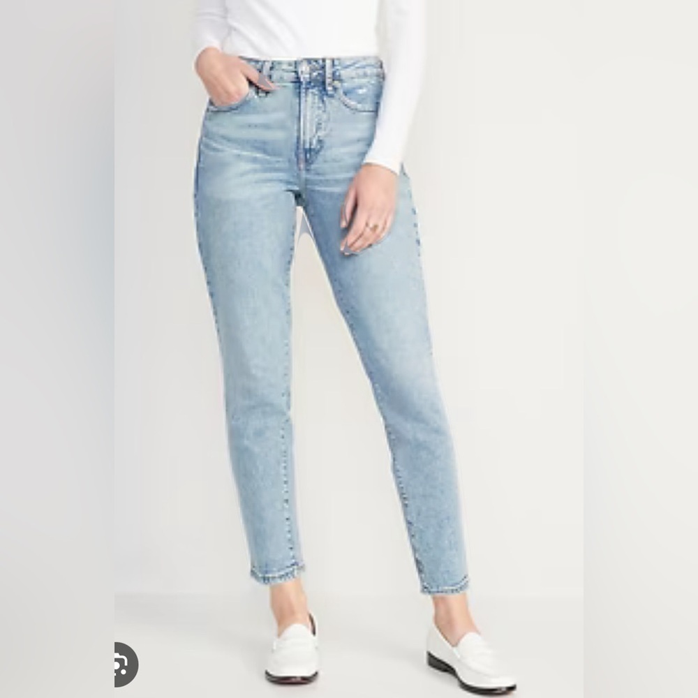 Old Navy Power Straight High Rise Distressed Denim Size 12